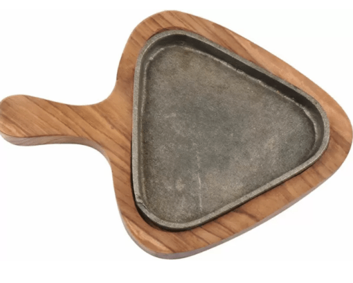 Engarc Triangular Sizzler Plate and Wooden Base With Handle ( 13" X 9" ) Triangular Sizzler Plate and Wooden Base With Handle ( 13" X 9" ) Tray Serving Set  (Pack of 1) - Image 2